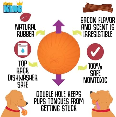Chew King by Mammoth Bacon Flavored Dog Balls, Supreme 3" 2-Pk