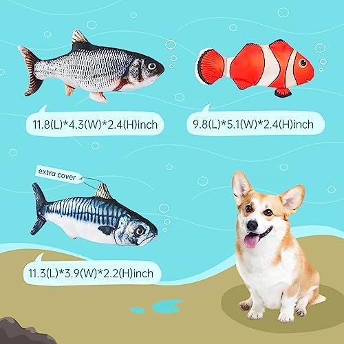 Petgravity Electric Moving Dog Fish Toy 2 Pack with Updated Motor Realistic Flopping Fish Oxford Cloth Interactive Dog Toys Pet Toys for Small Dogs (with a Washable Spare Cover)