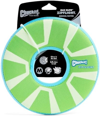 Chuckit! Max Glow Zipflight Flying Disc Dog Toy, Floats, Medium, 8.5in