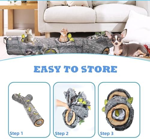 Cat Tunnel,Cat Tunnels for Indoor Cats,Tree Trunk Play Toy for Large Cats、Kitten and Other Small Animals to Chase and Play,Foldable Easy to Store,Cat Tube Toys Long 59"