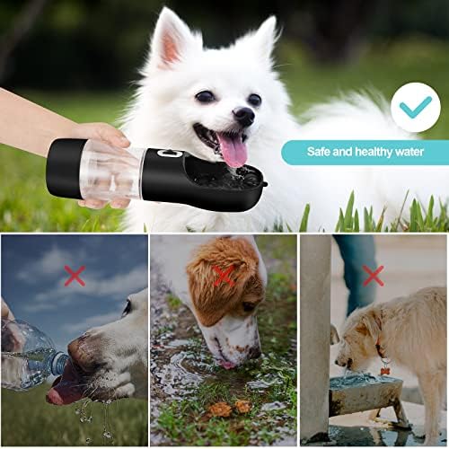 Portable Dog Water Bottle with Food Container Dishwasher Safe-Black