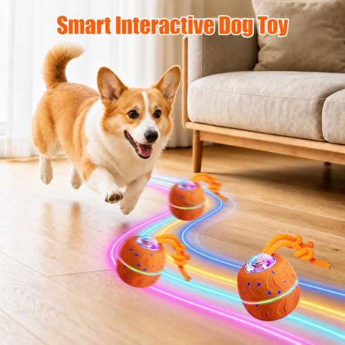 Smart Interactive Dog Toy Ball, Dog Enrichment Toys, Dog Barking Ball, E-TPU Material, Electric Automatic Moving and Rolling Dog Toy with Rope for Small, Medium, Large Dogs Boredom.