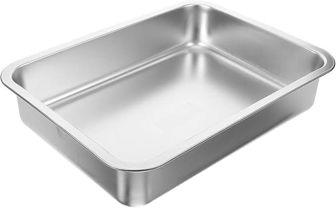 Stainless Steel Cat Litter Tray Open Metal Pan Kitten Toilet with Stable Bottom for Easy pet Housebreaking