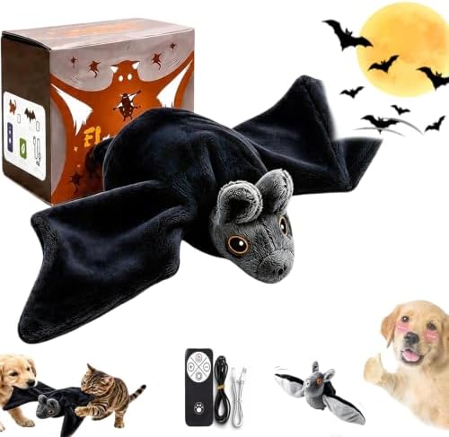 Flying Bat Dog Toy, Touch Activated Flapping Wings Interactive Pet Teaser, Motion Sensor Electric Squeaky Bird Doll for Aggressive Chewers Cats Puppy (A)