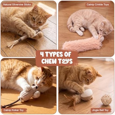 Supervitae 24 in 1 Kitten Toys for Indoor Cat Storage Basket Gift Toys Set Hanging Interactive Cat Toy Matatabi Stick and Crinkle Balls Teething Toy, Attract Kitten to Swat Hunt for Pet Indoor