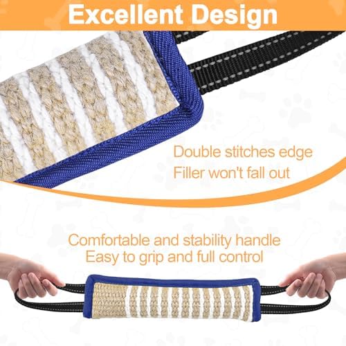 ToLanbbt Dog Tug Toy Bite Jute Pillow Pull Toy with 2 Strong Handles Perfect for Tug of War, Puppy Interactive Play, Tear Resistant Bite Training for Small Medium Large Dogs (Blue-Line)