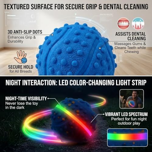 SUREMAX Interactive Dog Toys for Aggressive Chewers, LED Smart Dog Ball 0.6in Thickened E-TPU, Motion Activated Bouncing Balls for Dogs to Keep Them Busy, Indestructible Pet Toy (Blue)