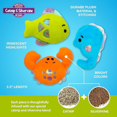 3-Pack Plush Catnip Cat Toys - Seashine Series
