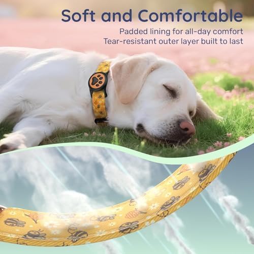 Airtag Dog Collar,with Waterproof airtag Holder，Original Stylish Cute Pattern Design.QR Code ID Buckle，Comfortable Soft Cotton for Small Medium Large Dogs