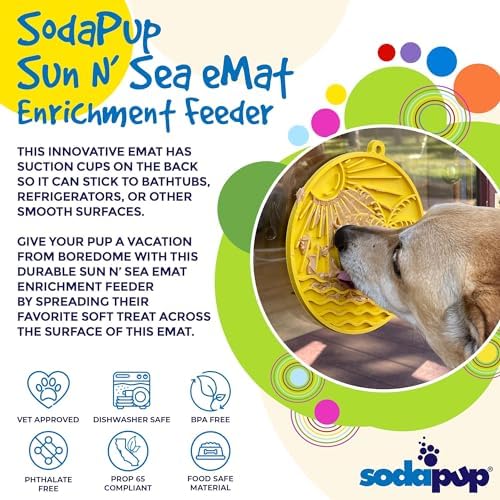 SodaPup Sun N Sea eMat – Durable Enrichment Feeder with Suction Cups Made in USA from Non-Toxic, Pet-Safe, Food Safe Rubber for Mental Stimulation, Avoiding Overfeeding, Calming, & More