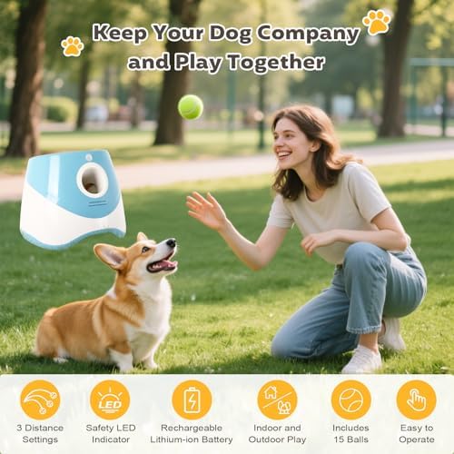 Automatic Ball Launcher for Dogs: Indoor Thrower Fetch Machine,Blue