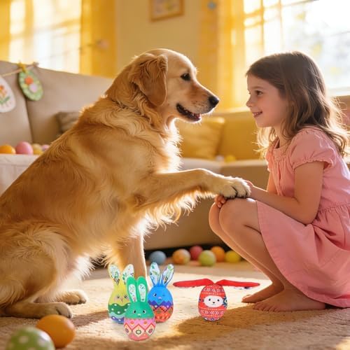 4 Pcs Easter Bunny Egg Dog Toys for Small Dogs Squeaky Small Dog Toys Durable Push Puppy Toys for Chewing Interactive with Crinkle Paper for Small Medium Dogs Easter Day Gift