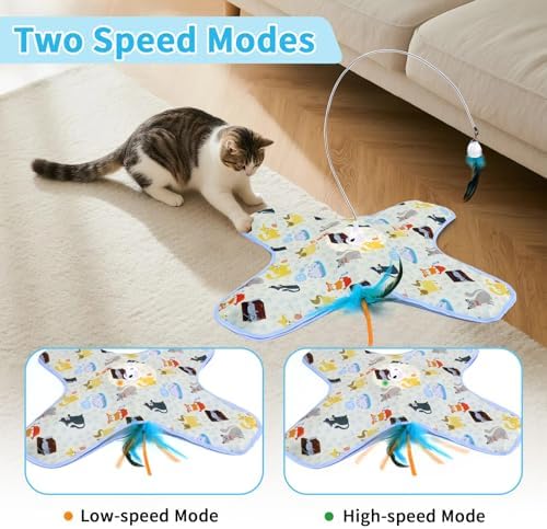 DFQ Interactive Cat Toy,3 in 1 Hide and Seek for Indoor Cats, Rechargeable Touch-Activated Moving Feather Wand with Concealed Motion, Play Toy for Kittens and Adult Cats (Yellow)