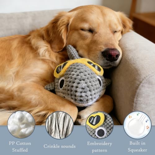 Squeaky Dog Toys for Large Dogs – Interactive Plush Shark Toy