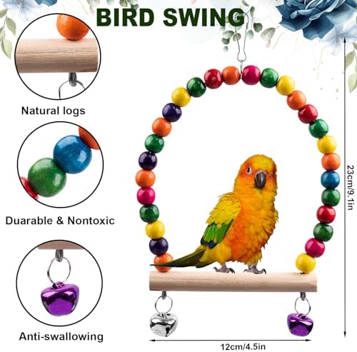 Bird Toys for Parakeets 7Pcs, Wood Parrots Budgie Cage Accessories