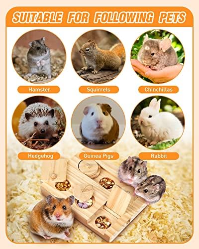 Guinea Pig Foraging Toys, 6 in 1 Hamsters Wooden Interactive Enrichment Toys, Treat Dispenser for Small Animal, for Rabbits, Bunny, Chinchillas, Rats and Gerbils