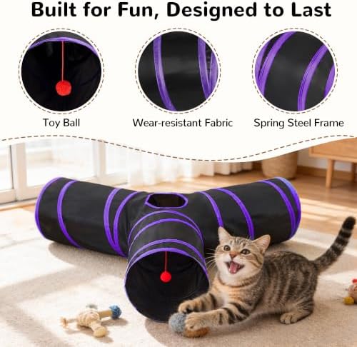 Tempcore Cat Tunnel, 3-Way Collapsible Toy, Large Size Black & Purple