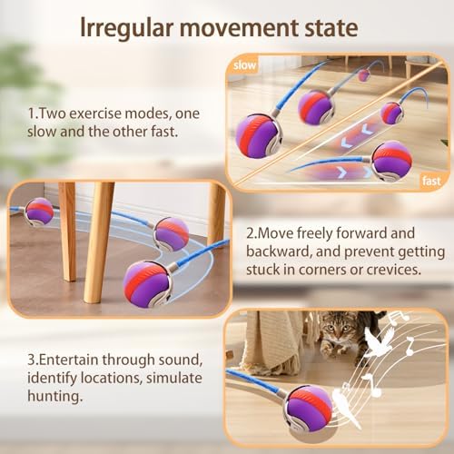 Interactive Cat Toy Ball Indoor Mouse Tail Ball for Cats (Purple)