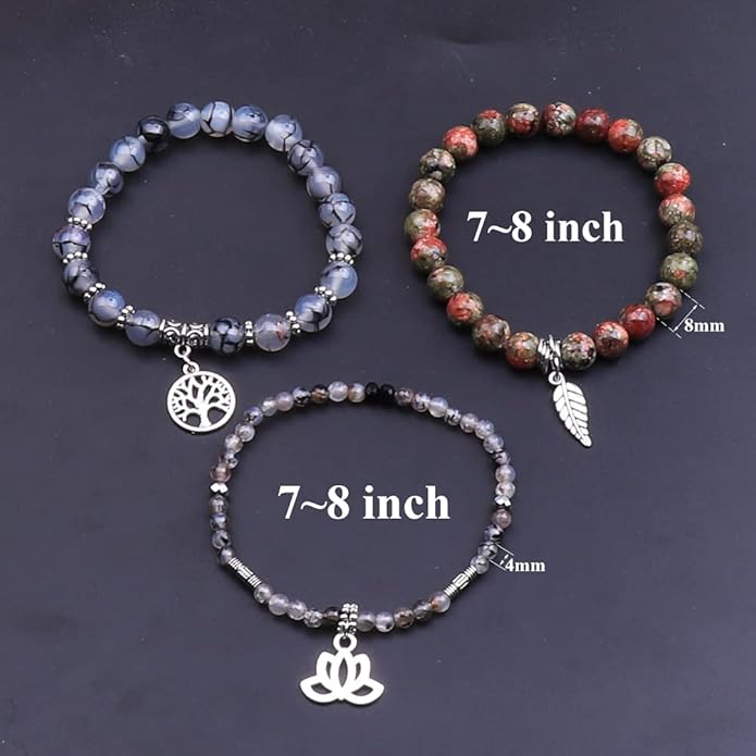 UEUC Tree of Life Yoga Healing Stone Bracelets,Multilayer Lotus Chakra Stone Reiki Bracelet Sets,Anxiety Crystal Natural Stone,for Women Stress Relief