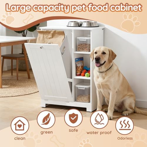 Tilt-Out Dog Food Storage Cabinet, Multi Size, White