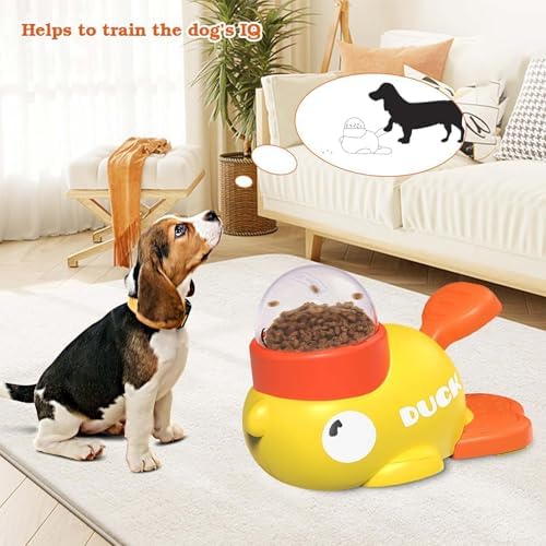 Duck Treat Dispenser,Interactive Dog Food Dispenser Toy with Button, Duck-Shaped Treat Dispenser for Small & Medium Dogs, Anti-Gulping IQ Training Bowl & Healthy Eating Pet Feeder