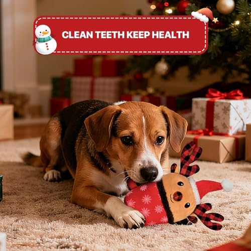 Christmas Dog Toys with Squeaker for Large Breed Interactive Dog Chew Toys for Puppies Small and Large Dogs Reindeer Squeaky Dog Training and Reduce Boredom (Cup Elk