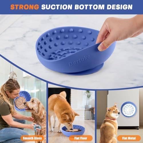 Dog Lick Bowl, Silicone Slow Feeder Dog Bowl with Strong Suction, Blue