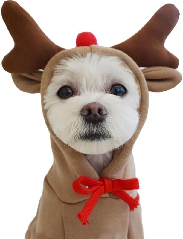 Warm Dog Winter Clothes Cute Reindeer Dog Coat Hoodie, Coffee, XS | Reindeer shape Fleece Pet Dog Costume Jacket for French Bulldog Chihuahua Pug Terrier Dachshund Greyhound Ropa Para Perro