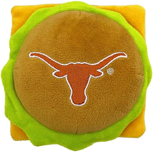 Pets First NCAA Texas Longhorns Cheese Burger Plush Dog & CAT Squeak Toy - Cutest Stadium HAMBERGER Snack Plush Toy for Dogs & Cats with Inner Squeaker & Beautiful Football/Basketball Team Name/Logo