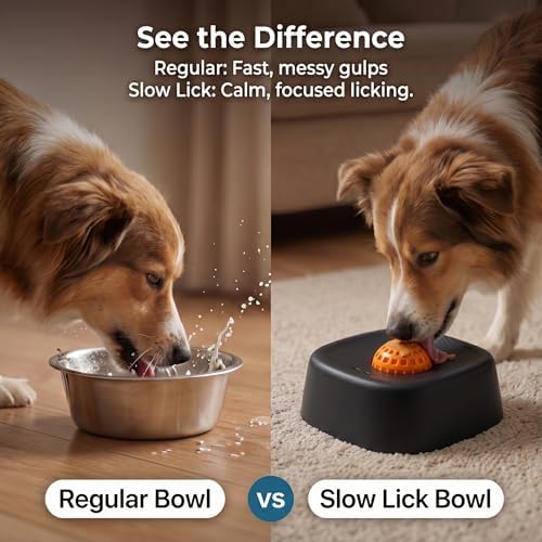 Dog Lick Bowl with Rolling Ball for Soft Treats, Interactive Slow Feeder