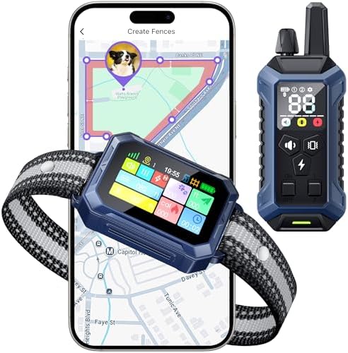 Meowant GPS Wireless Dog Fence & Dog Training Collar with Remote & Free APP, 82-7000ft Adjustable Range Electric Fence, 3 Training Modes, Waterproof LCD Collar for Dogs 10 Lbs+ Outdoor,Blue