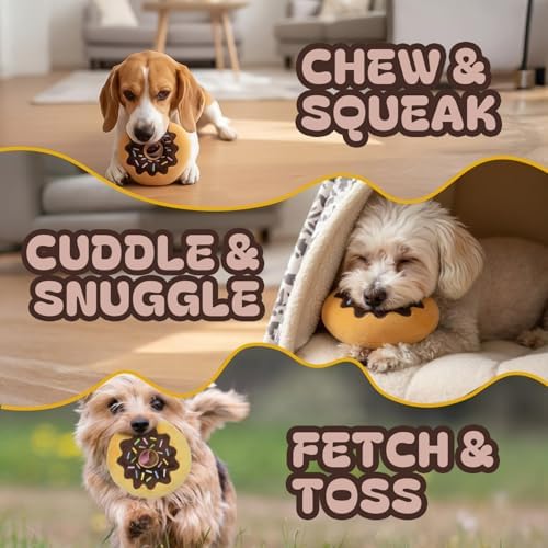 Brown Donut Squeaky Dog Toy – 6 Inch Soft Plush Toy with Built-in Squeaker, Cute Donut Design for Chew, Fetch & Interactive Play for Small to Medium Dogs