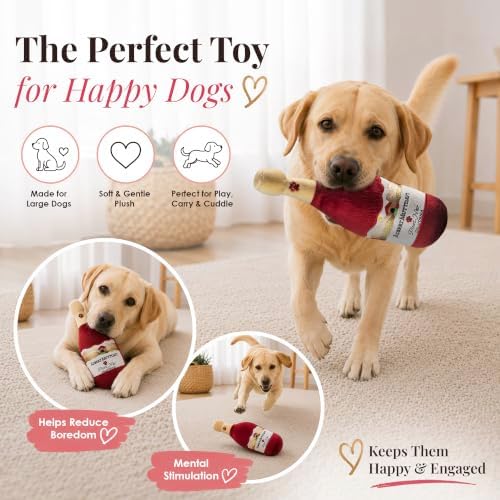 Dog Diggin Designs Robert MUTTdavi Wine Plush Dog Toy | Luxury-Inspired Parody Wine Bottle Dog Toy with Squeaker, Soft Plush Novelty Dog Toy – Shaken, Not Stirred!