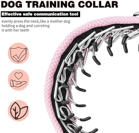 Martingale No Pull Dog Collar for Large Medium Small Dogs, Heavy Duty Nylon Adjustable Reflective Anti Pull Slip Collar with Buckle for Training Walking Hunting L Pink