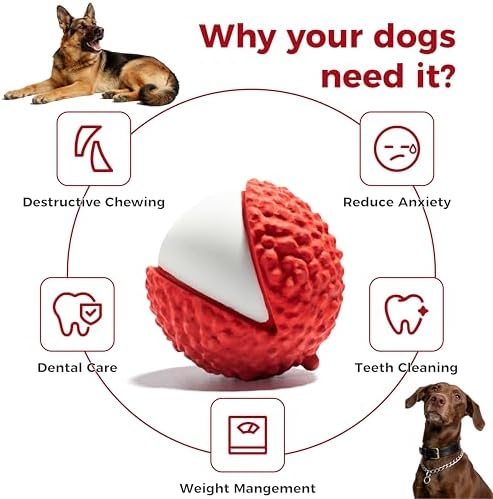 MewaJump Dog Toys Ball Pet Squeaky Toys, Interactive and Trainning Durable Chew Toys for Fetching Games for Agressive Chewer(Lychee)
