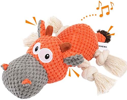 IOKHEIRA Dog Plush Toy for Large Aggressive Chewers,Indestructible Dog Squeaky Toys,Stuffed Animals Toys with Cotton Material and Crinkle Paper,Durable Chewing Toys (Carrot Orange, Cattle)