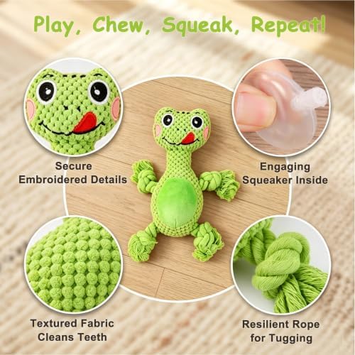 Plush Squeaky Chew Toy for Small Medium Large Dog,(Green Frog)