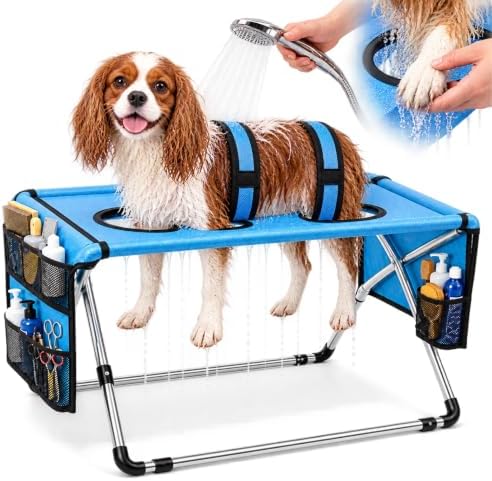 Dog Grooming Hammock Stand, Foldable Pet Bathing Stand, Blue A