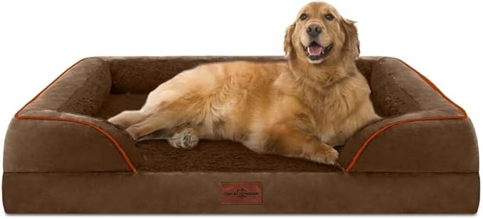 Comfort Expression Waterproof Orthopedic Dog Bed for Extra Large Dogs | Supportive Egg Crate Foam XL Pet Bed with Removable Bolster, Dog Couch with Washable Cover & Non-Slip Bottom, 42x30 Inch