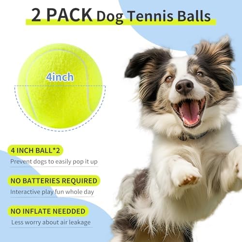 susu & wuwu Large Tennis Ball for Dogs 4 Inch Big Tennis Ball for Dog,Outdoor Play Toy for Small, Medium,Large Dogs Pet Birthday Gift (2 Pack)