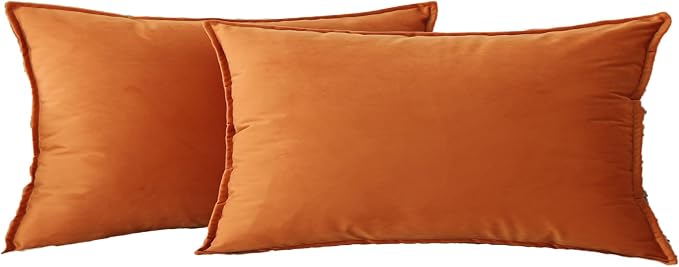 Velvet Orange Throw Pillow Covers 12”x20”Pack of 2 Soft Decorative | Square Cushion Covers for Couch Sofa Bed Livingroom Car Home Decor,30x50Cm