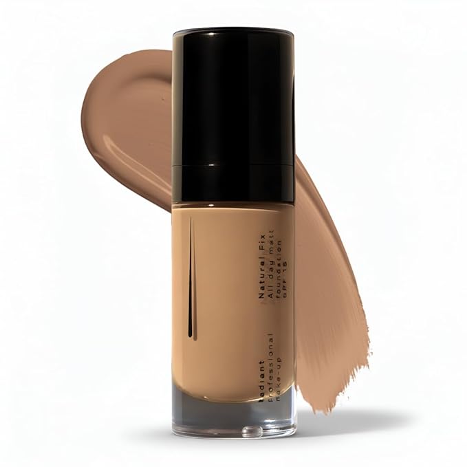 Radiant Professional Natural Fix All Day Matte Cream Foundation Makeup – Long Wear, Full Coverage Matte Foundation with SPF 15 – Oil Free Lightweight Formula for All Skin Types – 1.01oz (06 Tan)