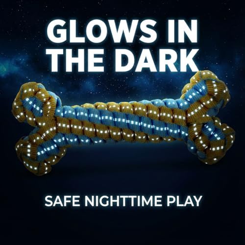Dog Chew Toys, Knot Rope Dog Braid Bone Toy, Glow in the Dark Dog Toys