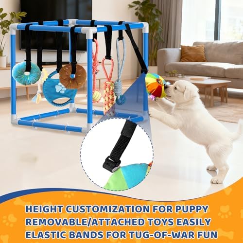 Puppy Play Gym & 8 Toys (Blue,19.6″ x 19.6″ x 19.6″‌)