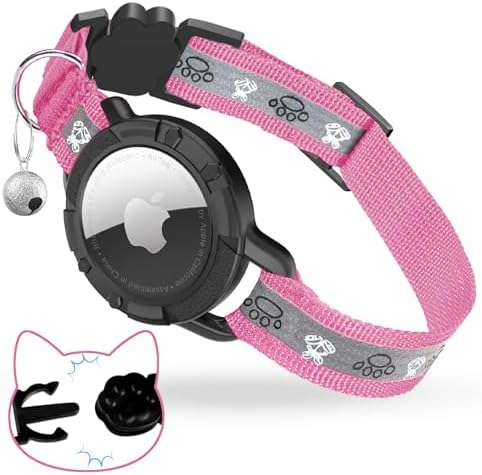 Breakaway AirTag Cat Collar, Reflective Cat Tracker Collar with Bell | Built in AirTag Holder, Adjustable 8.5-12in for Cats, Kittens and Puppies, Safety Elastic Band, Reflective for Night Walking