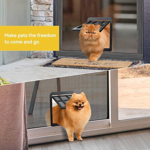Enjoying Small Pet Door for Screen Door, Flap Opening 8.3" x 10.3", Window Screen Cat Door Doggy Door, Mesh Door with Magnetic Pet Door Built-in, Cat Door for Sliding Window Door, Lockable, Black