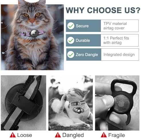 Reflective AirTag Cat Collar, Integrated Cat Collar with Air Tag Holder | Built in AirTag Holder, Adjustable 7-13in for Cats, Kittens and Puppies, Safety Elastic Band, Reflective for Night Walking