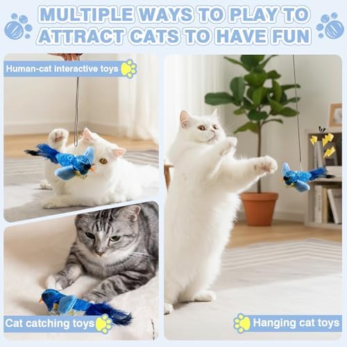 2-Pack Realistic Chirping Bird cat Toy - Soft Interactive Plush Bird Toy Infused with Catnip，Cat Enrichment Toys for Indoor Cats（Physical Sound, RedBlue）
