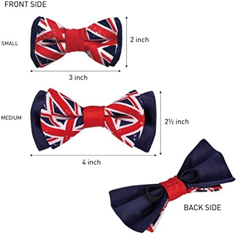 Blueberry Pet 2 Patterns Patriotic Spirits UK Flag Adjustable Bowtie Blue Dog Collar - Handmade Bow Tie w/Jacquard Weave Fabric, Medium, Neck 14.5"-20"