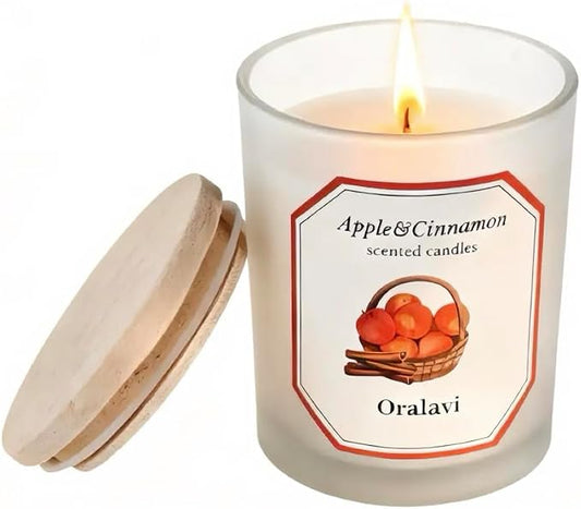 Cinnamon Apple Scented Candles for Home, Non-Toxic Soy Wax 16oz Aromatherapy Candle Gifts for Men & Women, Highly Scented & Long Lasting Candle for Home Relaxation|Stress Relief|Mediation|Spa